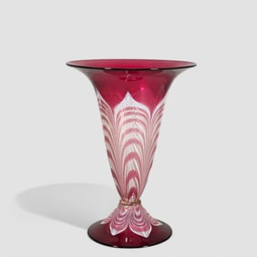 Durand Pulled Feather Art Glass Trumpet Vase