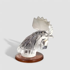 Lalique French Crystal "Tete de Coq" Rooster Head Radiato Mascot Hood Ornament