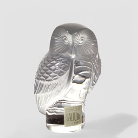 Lalique French Crystal Chouette Owl Paperweight