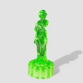 Cambridge Art Deco Uranium (Vaseline) Glass Draped Lady Flower Frog