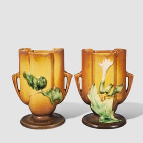Roseville "Thorn Apple" Art Pottery Vases #812-6