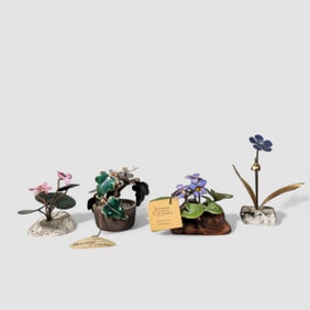 Norman Brumm & P.C. Marshall MCM Enameled Flower Cabinet Sculptures