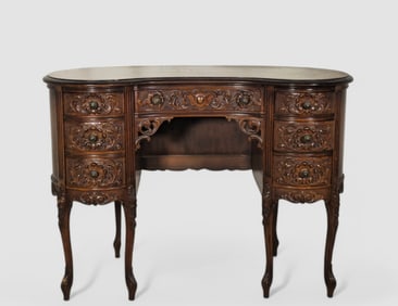 Carved Walnut Kidney Shape Desk/ Vanity