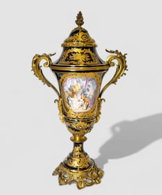 19th Century Sevres Style Gilt Bronze Mounted Porcelain Covered Urn