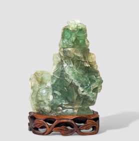 Antique Chinese Carved Green Quartz Lidded Vessel