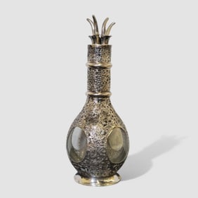 Chinese Export Sterling Overlay French Glass Decanter