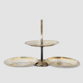English Edwardian Style Silver Three Tier Folding Server
