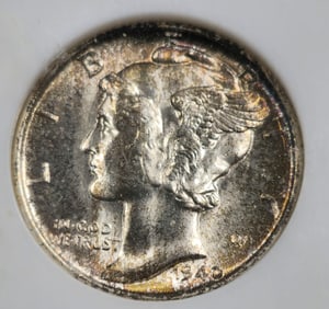 1940-S Mercury Silver Dime MS 66 NGC Toned