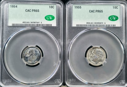 1954 & 1955 Roosevelt Silver Proof Dimes CAC