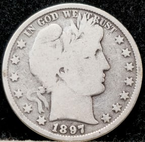 1897 Barber Head Silver Half Dollar