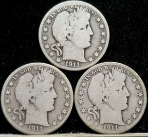 1911 Barber Head Silver Half Dollar Set