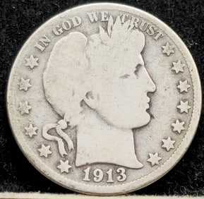 1913-S Barber Head Silver Half Dollar