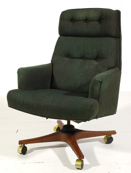 Edward Wormley: High back executive swivel office chair. Big D label, original tweed upholstery. Size 28W x 27D x 42H
