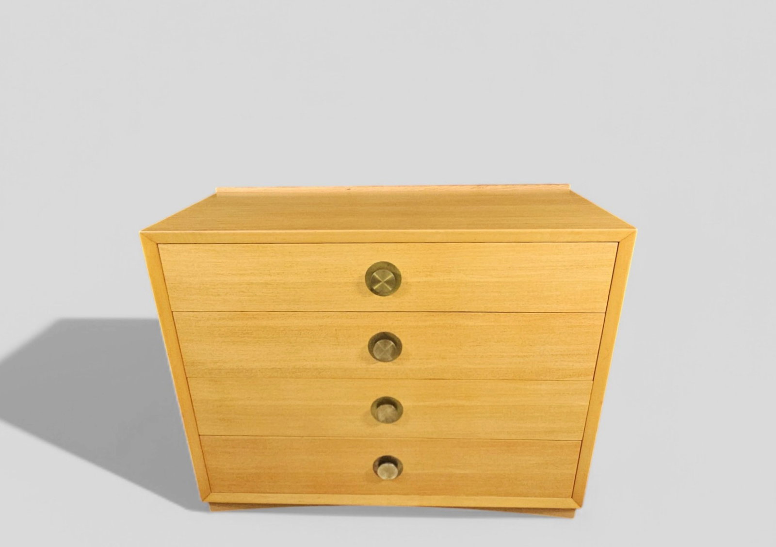 MCM Robsjohn-Gibbings, Donald Desky Inspired Dresser: MCM Robsjohn-Gibbings, Donald Desky Inspired Dresser. Designer unknown. Four drawers. Sycamore and brass. 42w x 20 1/2d x 33h