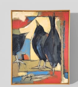 Douglas Fiely (20th Century)(American) Oil Black Birds