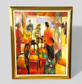 Conchita Conegliano (b. 1943) (Spain) Oil People Gathering in the Dining Room