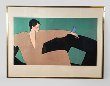 Tracy Sabin (20th Century)(USA) Offset Lithograph "Woman with Bird"