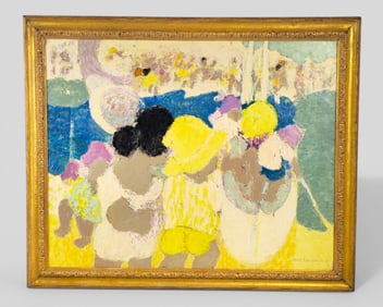 Denise Bourdouxhe (1925-1990)(France) Oil, "Enfants a' le Barque"