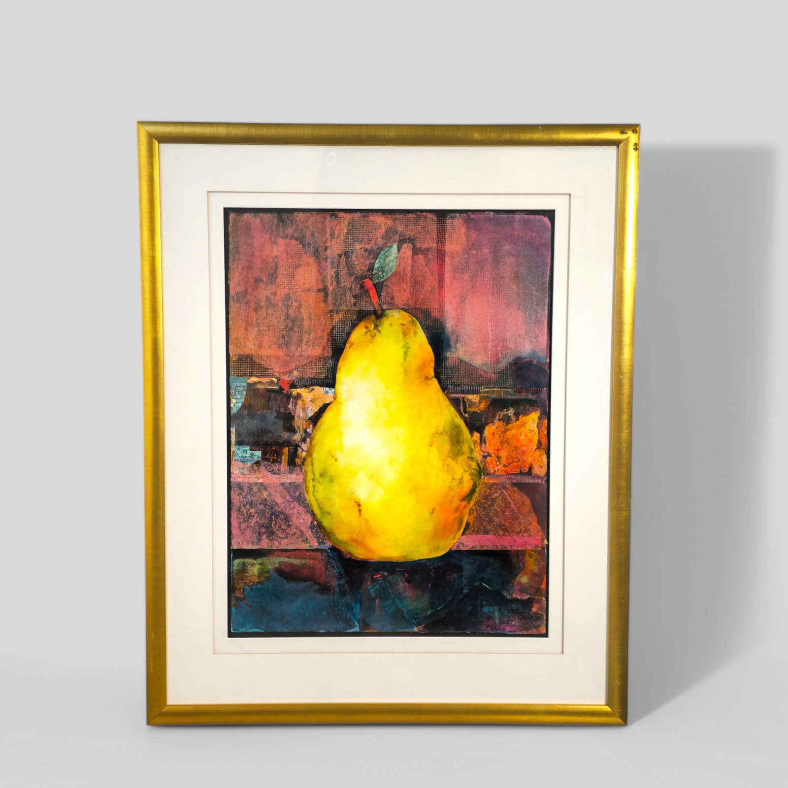 Betty Neubauer (20th/21st Century)(USA) Mixed Media Still Life of Pear: Mixed media on paper, untitled, still life of pear. Signed lower left. Sheet size- 29 1/2 x 22 1/4 Frame- 42 x 34 1/8