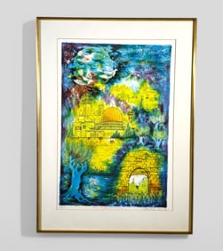 Zvi Livni (1906-1987, Isreal, Poland) Lithograph, "Peace to you Jerusalem"