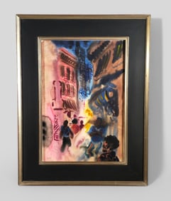 Georges Ehrenfried Grosz (1893-1959, NY, MA) Watercolor, Bayside Lane Queens, New York