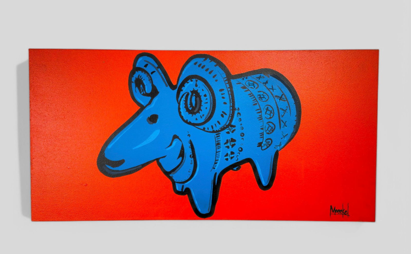 Christian "SEZ" Moeckel (20th/21st Century) Acrylic, The Bitossi Ram: Arcylic on canvas, "Rimini Blue Bitossi Ram" signed lower right. Christian Moeckel an internationally known graffiti artist. Painting under the name "SEZ" . His work has been commissioned in parks, bu