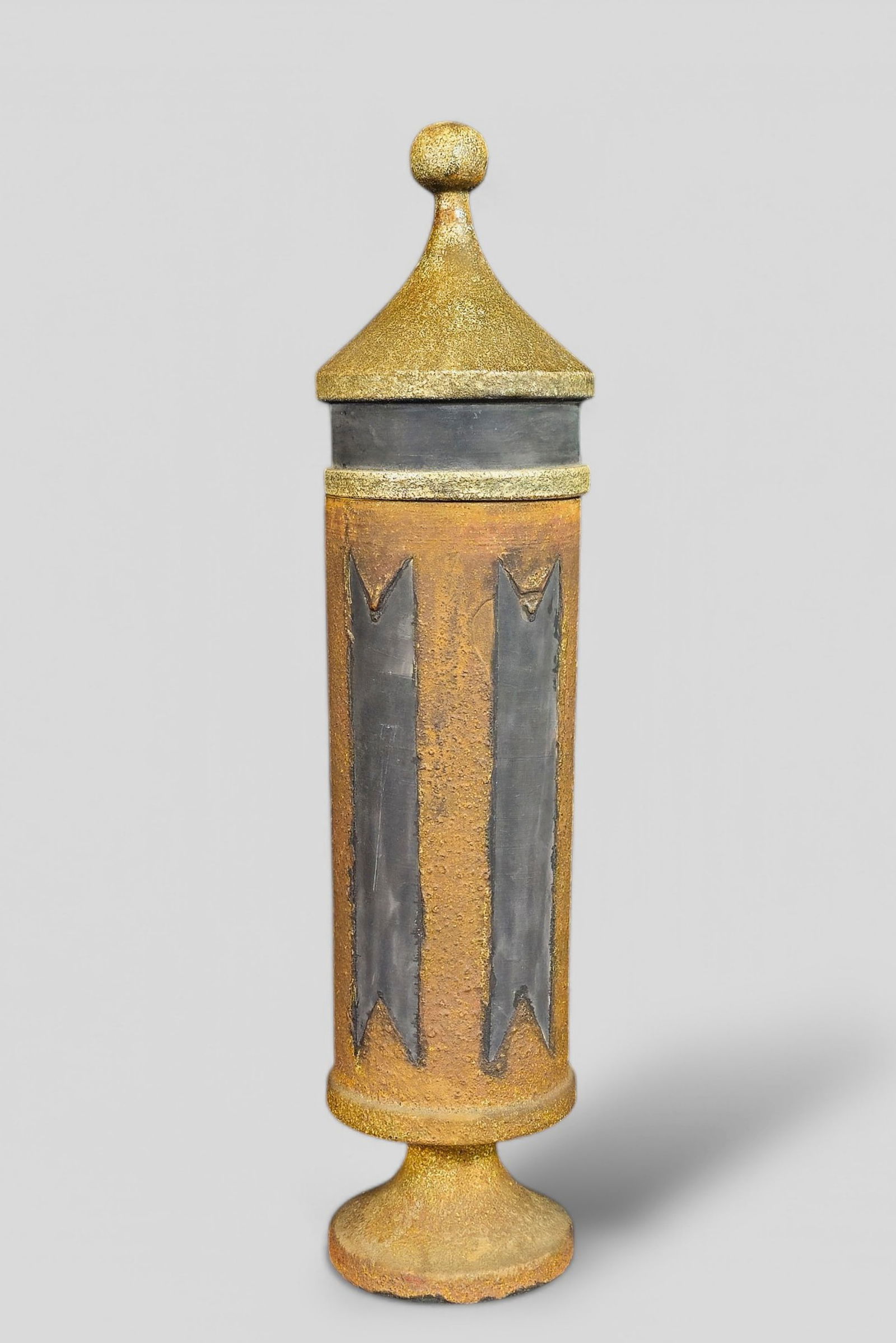 Aldo Londi Bitossi Lidded Vessell: Aldo Londi Bitossi Lidded Vessell, Rosenthal Netter, Italy, 1950's. Glazed Earthenware. 3 3/4dia x 17 1/4h.