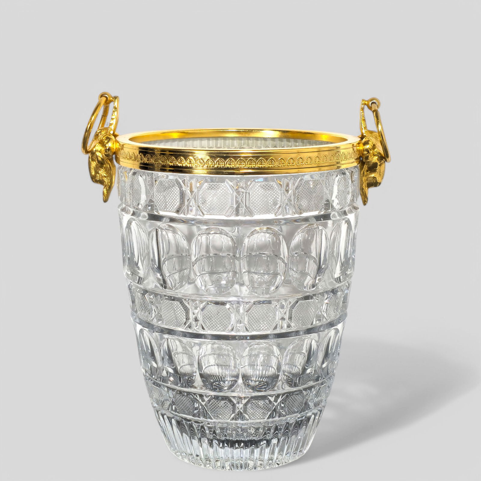 French Crystal Ice Bucket with Brass Goat Head Handles (1 of 7)