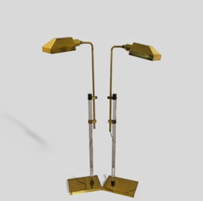 MCM Brass & Lucite Adjustable Floor Lamps