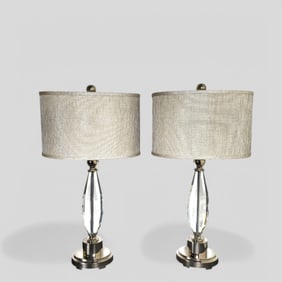 Art Deco Revival Nickel Plated & Glass Table Lamps