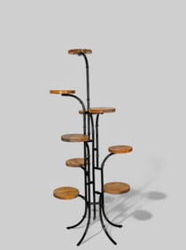 Outstanding Metal Bamboo & Oak Plant Stand