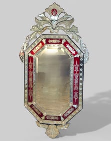Venetian Etched Ruby Glass Mirror