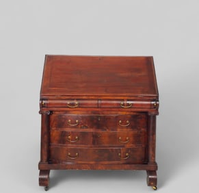 19th Century Burl Mahogany Slant Front Desk