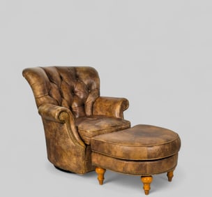 Century Leather Spring Lounge Chair & Ottoman