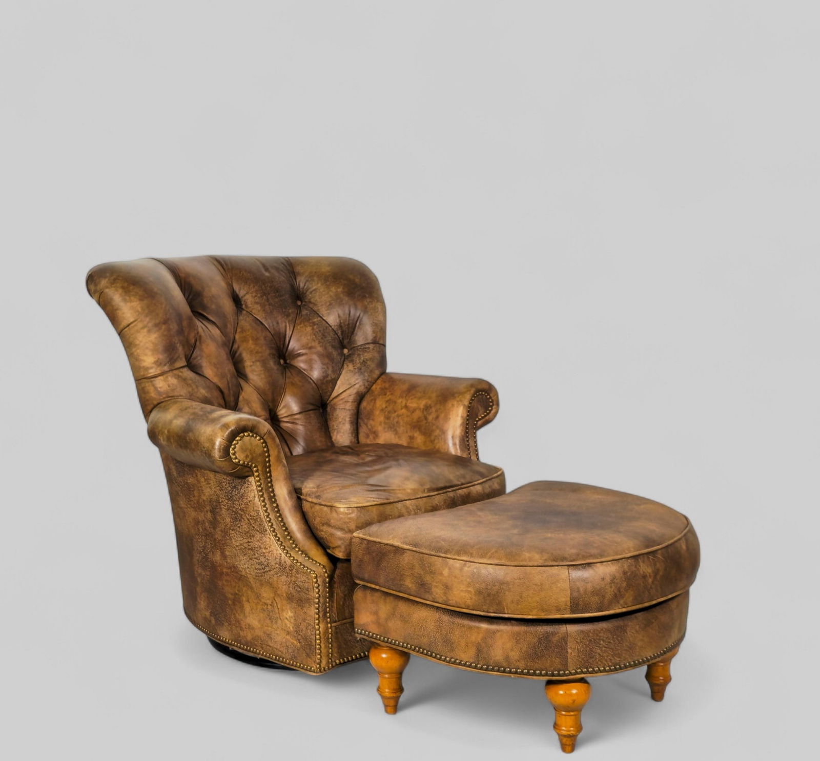 Century Leather Spring Lounge Chair & Ottoman (1 of 8)