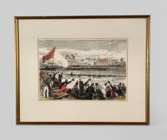 Woodcut Engraving, The Universities Boat Race, 1876.