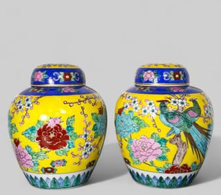 Qing Dynasty Style Covered Temple Jars