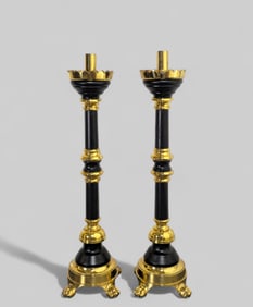 Art Deco Revival Brass & Ebony Candlesticks