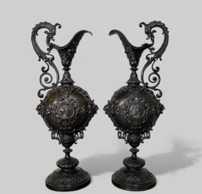 American Renaissance Brouqe Dragon Handle Ewers