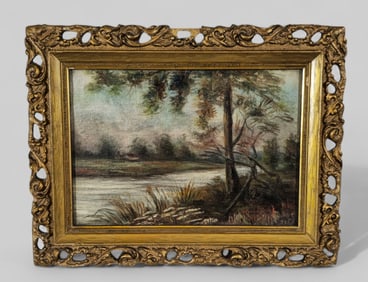 Oil of River, Illegible