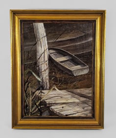 Oil of Fishing Boat, Illegible