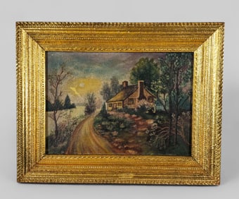 Lauri Baughman (20th Century) Oil, Folk Art Country House
