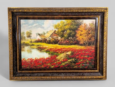 Jim Y Zang (20th Century) Oil, Country House with Pond