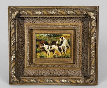 Oil of Jack Russell Terriers Illegible
