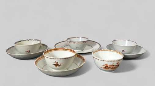 18th Century Chinese Export Porcelain Cups, Saucers and Plate