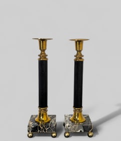 Art Deco Ebony & Brass Candlesticks