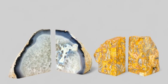 Agate Geode & Quetzal Agate Bookends