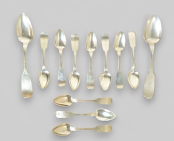 Assembled Coin Silver Fiddle Back Spoons