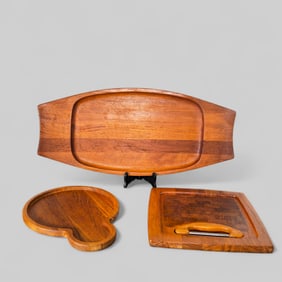 Assembled Teak MCM Serving Trays