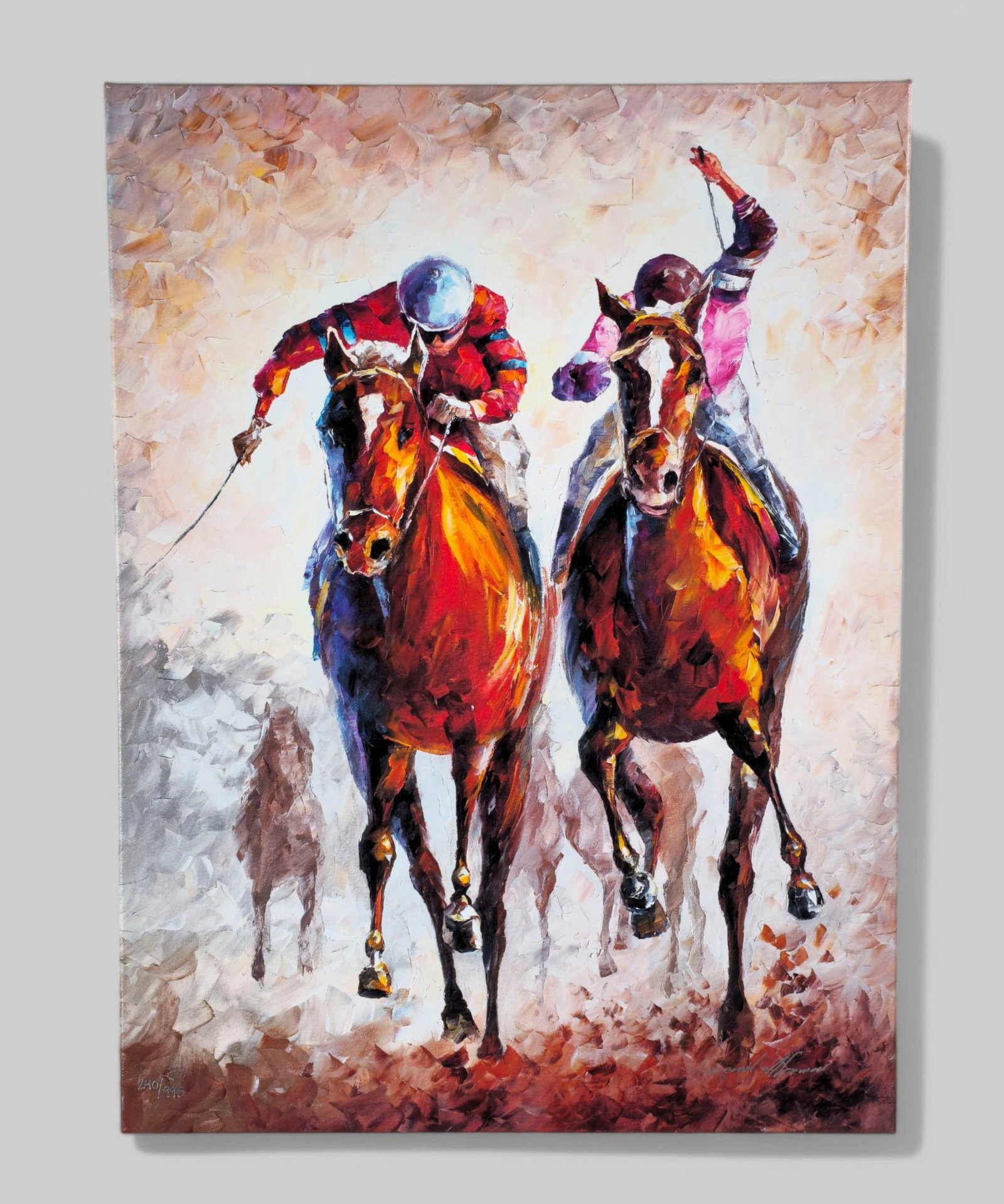 Leonid Afremov (1955-2019) (Russia) Giclee on Canvas "Contenders": Giclee on canvas by Leonid Afremov. "Contenders" signed lower right and numbered 240/995 lower left. 24 x 18